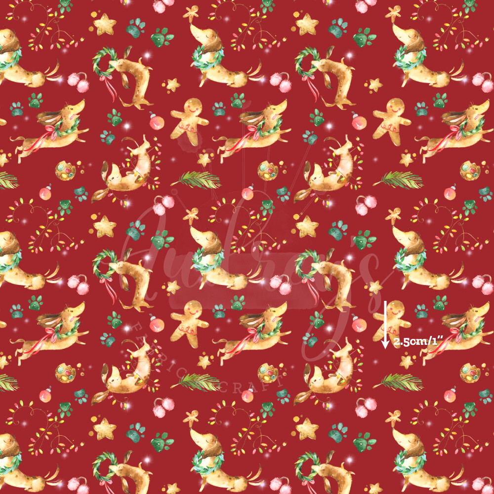 Xmas Dachshund Sausage Dogs | Digital-Print Cotton Lycra 240gsm | 150cm wide