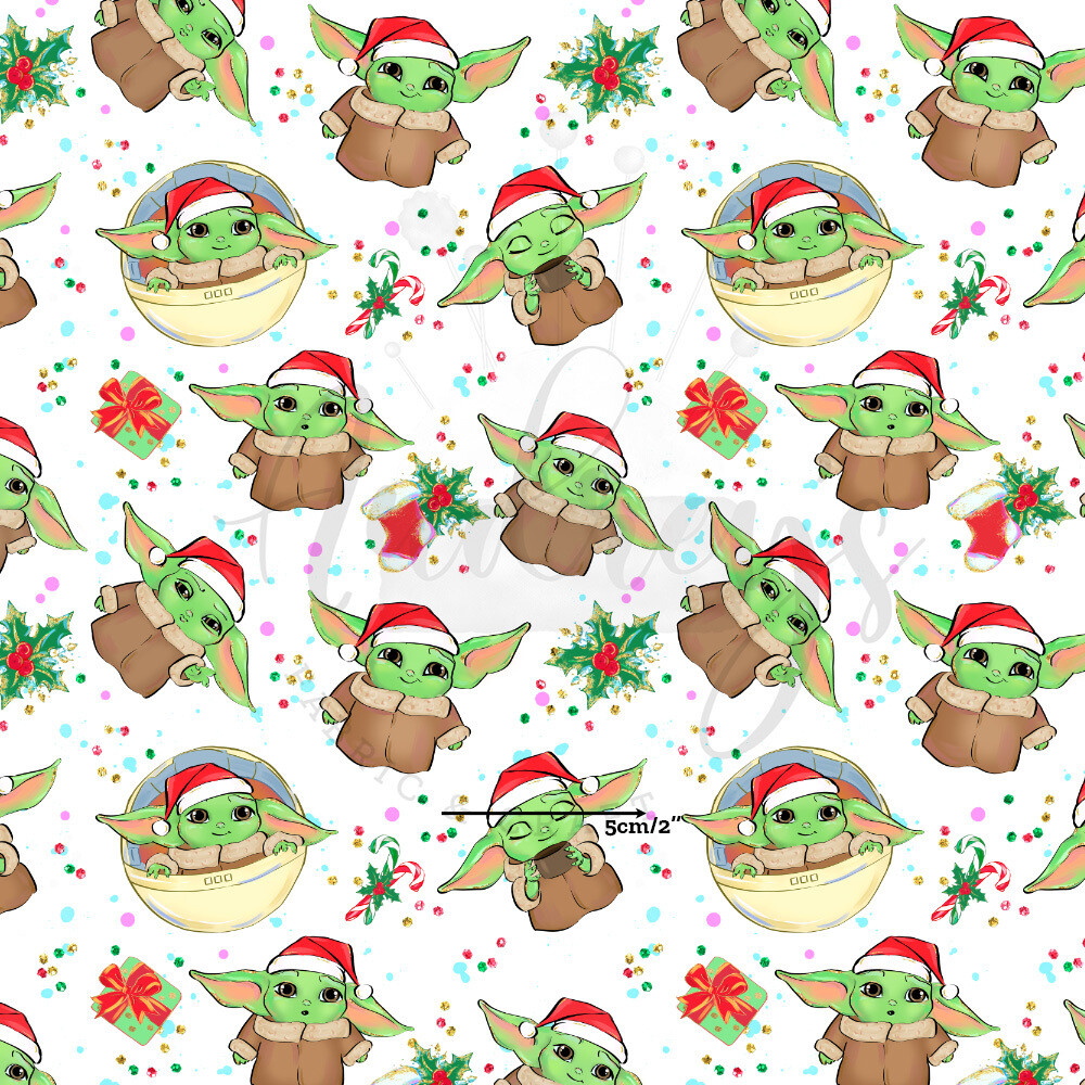 Baby Yoda Grogu Xmas, White | Digital-Print Cotton Lycra 240gsm | 150cm wide