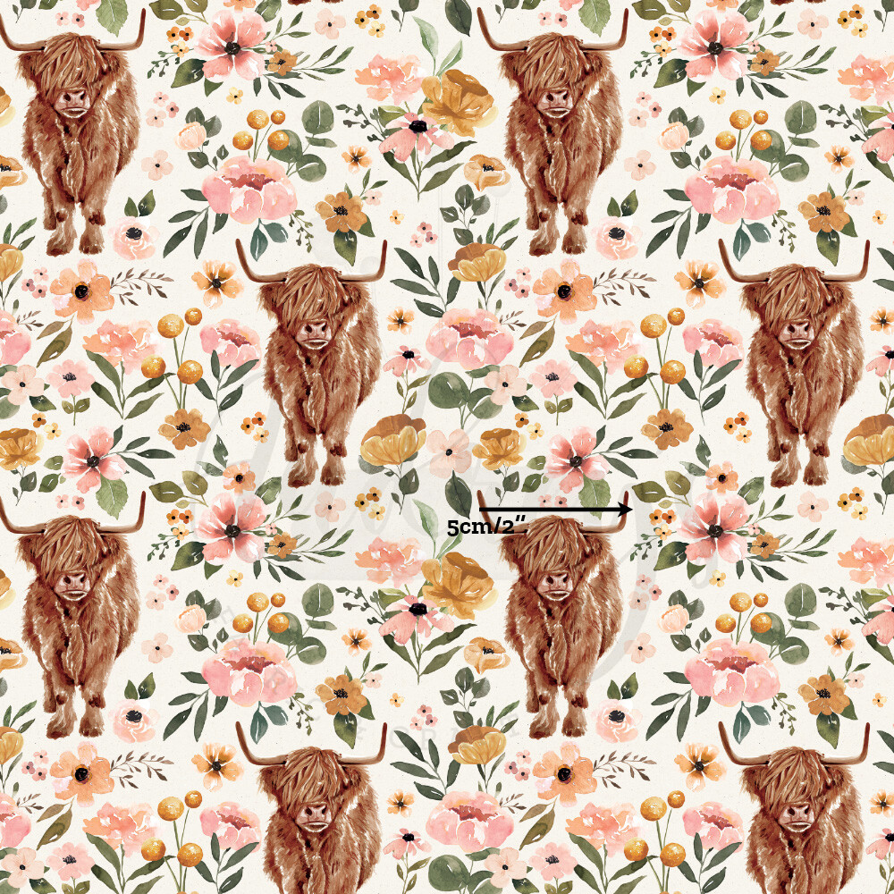 Highland Cow, Blush | Digital-Print Cotton Lycra 240gsm | 150cm wide