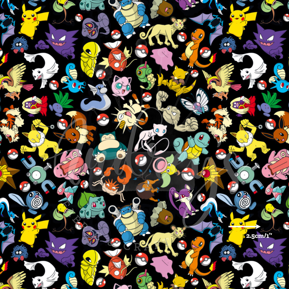 Pokemon Characters Allover | Digital-Print Cotton Lycra 240gsm | 150cm wide - 0.7m Piece