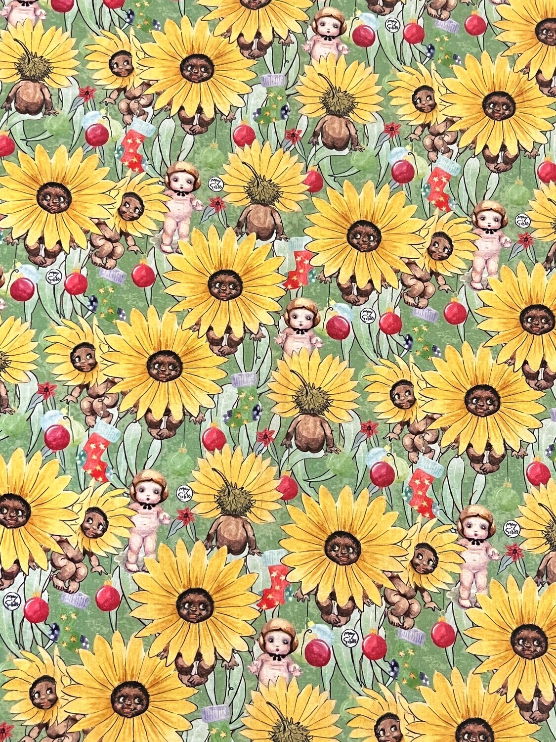 Xmas Gumnuts, Sunflower | Licensed Quilting Cotton | 112cm wide - 0.85m Piece
