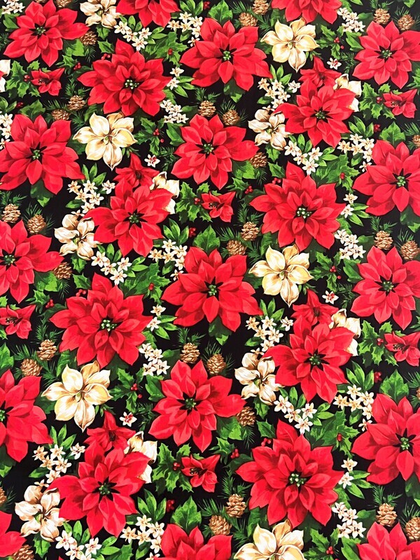 Vibrant Poinsettas | Quilting Cotton | 112cm Wide