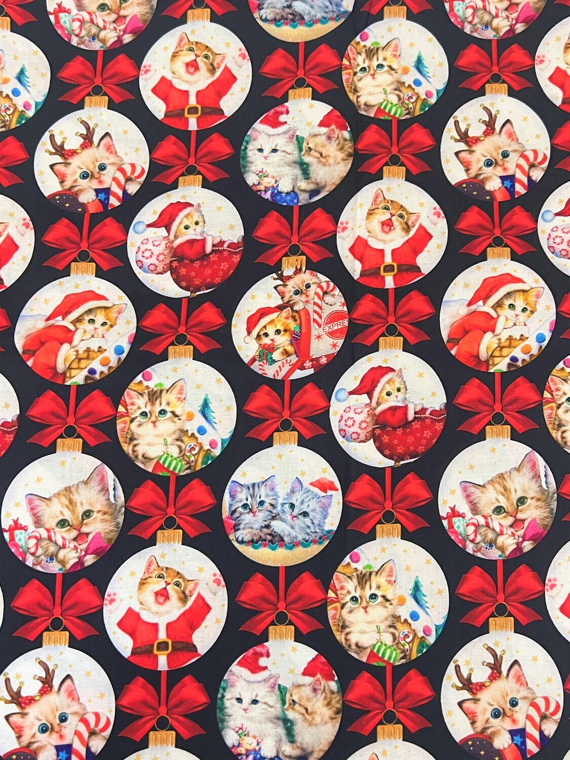 Christmas Kittens Baubles | Custom Quilting Cotton | 112cm Wide