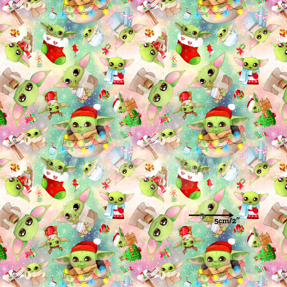 Baby Yoda Christmas, Regular Scale | Custom Quilting Cotton | 145cm wide
