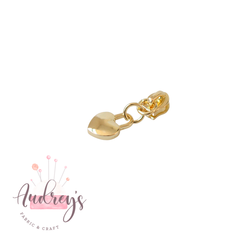 Gold Heart | Zipper Sliders | Fits #3 Nylon Zippers