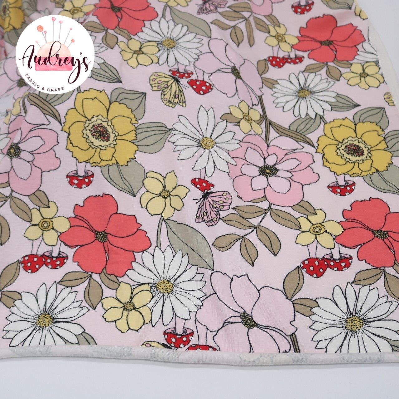 Retro Floral | Cotton Lycra, 230gsm | 155cm Wide