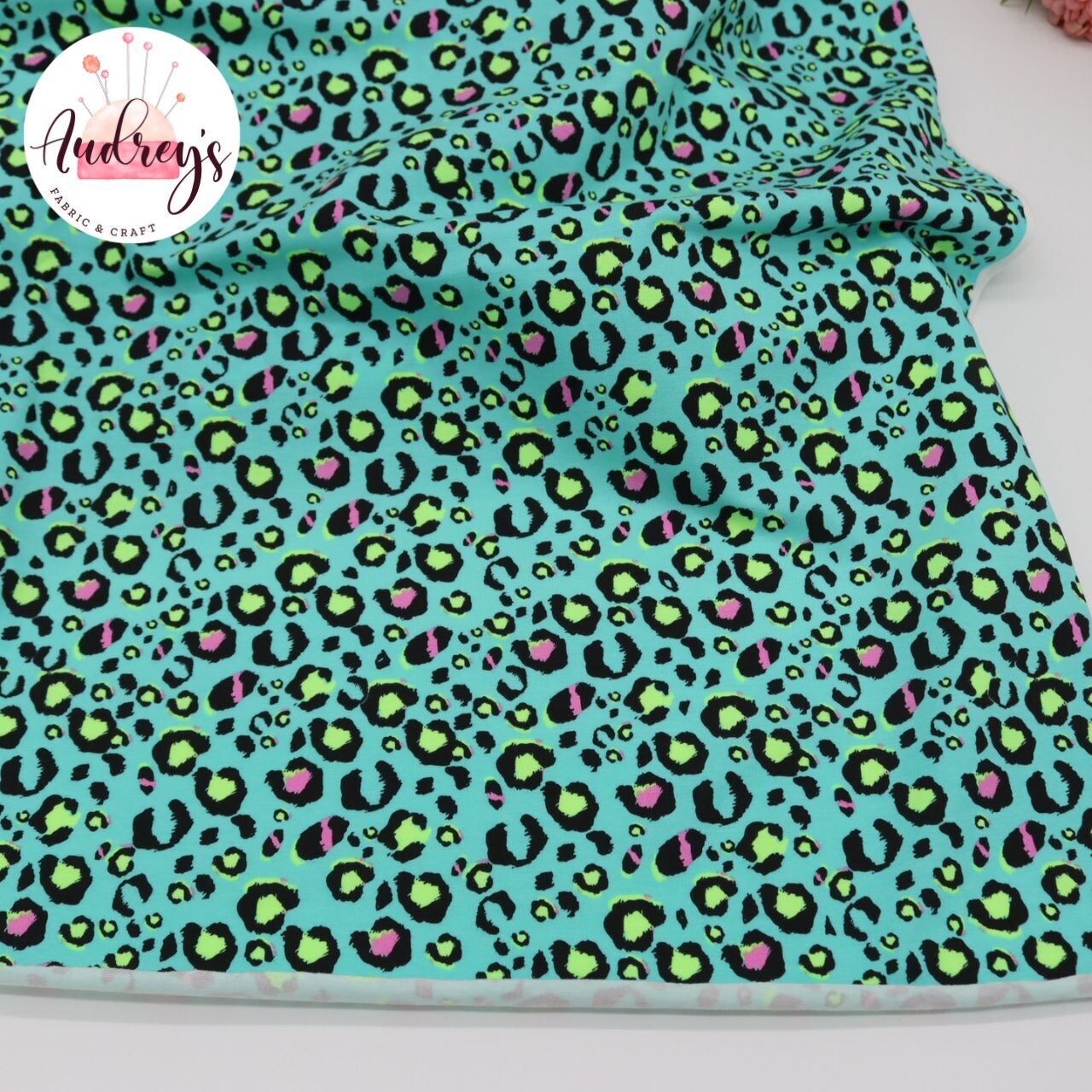 Mint Leopard | Cotton Lycra, 190gsm | 150cm Wide - 0.6m Piece
