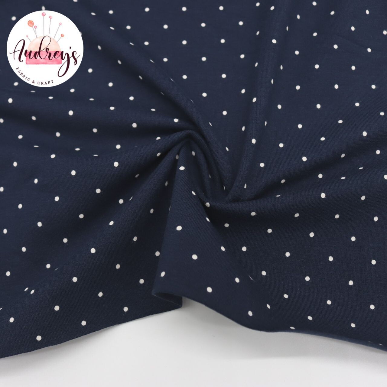 Dark Navy Polka | Cotton Lycra, 220gsm | 130cm Wide - 0.75m Piece