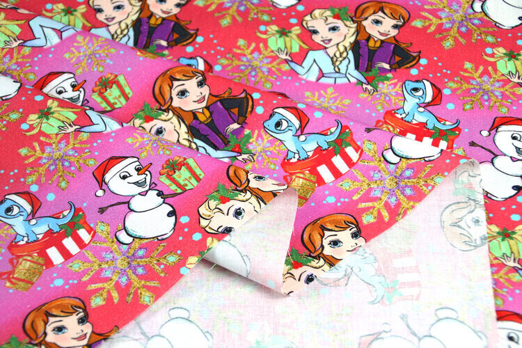 Frozen Xmas Pink | Custom Quilting Cotton | 145cm wide - 0.55m Piece
