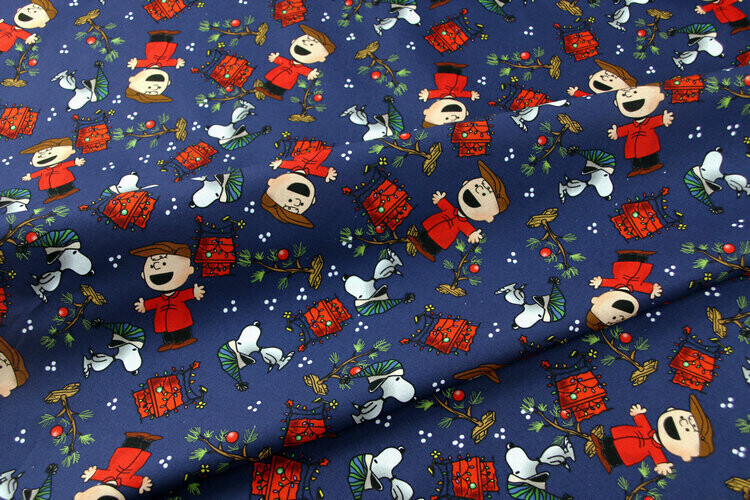 Snoopy &amp; Charlie, Xmas Navy | Custom Quilting Cotton | 145cm wide - 1m Piece