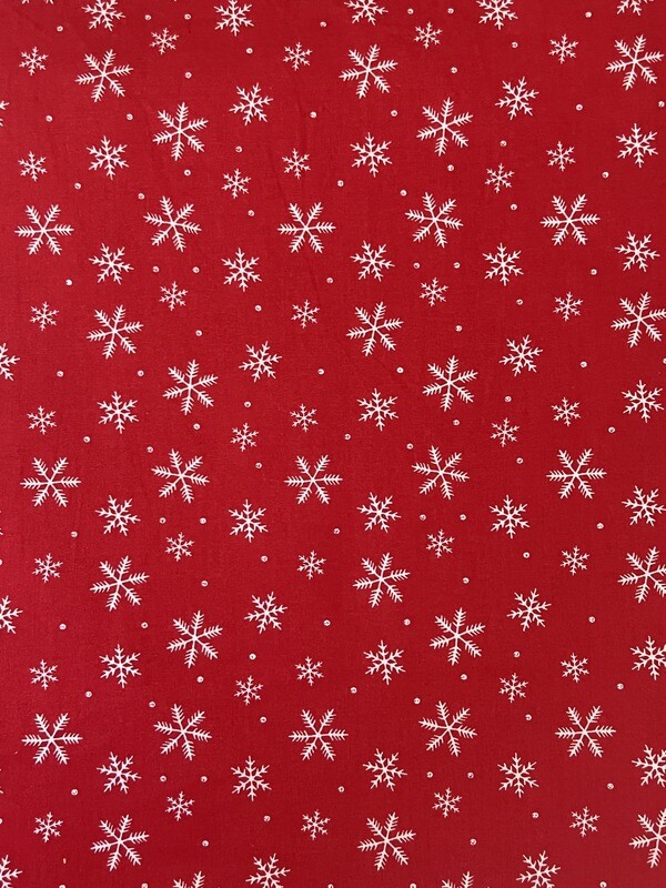 Snowflakes on Red | Quilting Cotton | 112cm Wide