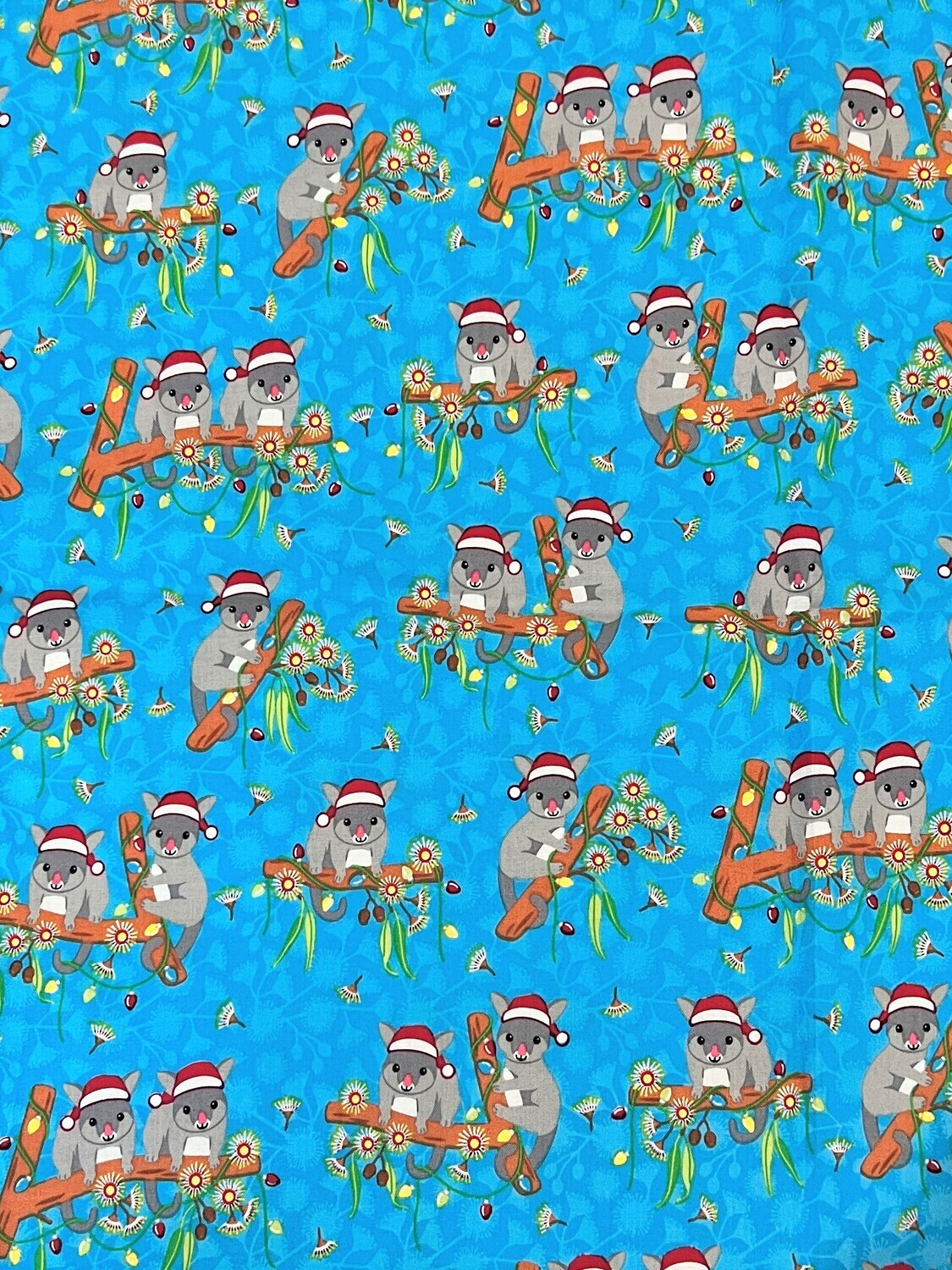 Xmas Possums | Licensed Quilting Cotton | 112cm wide - 0.45m Piece