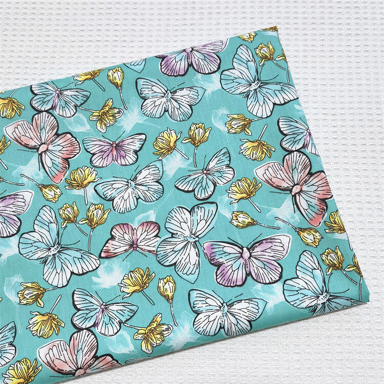 Butterfly Aqua | Twill-weave Cotton Woven | 160cm Wide - 0.6m Piece