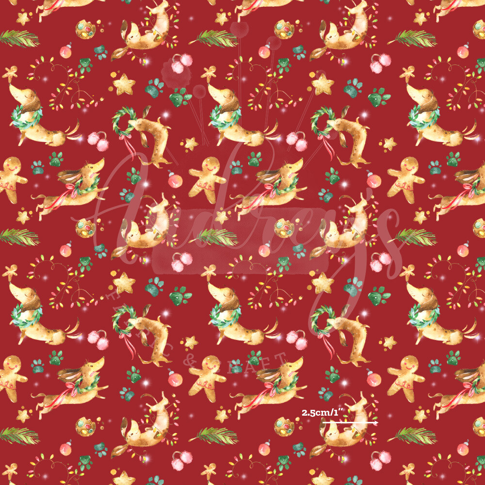 Xmas Sausage Dachshund Toss | Digital-Print Cotton Woven | 145cm wide