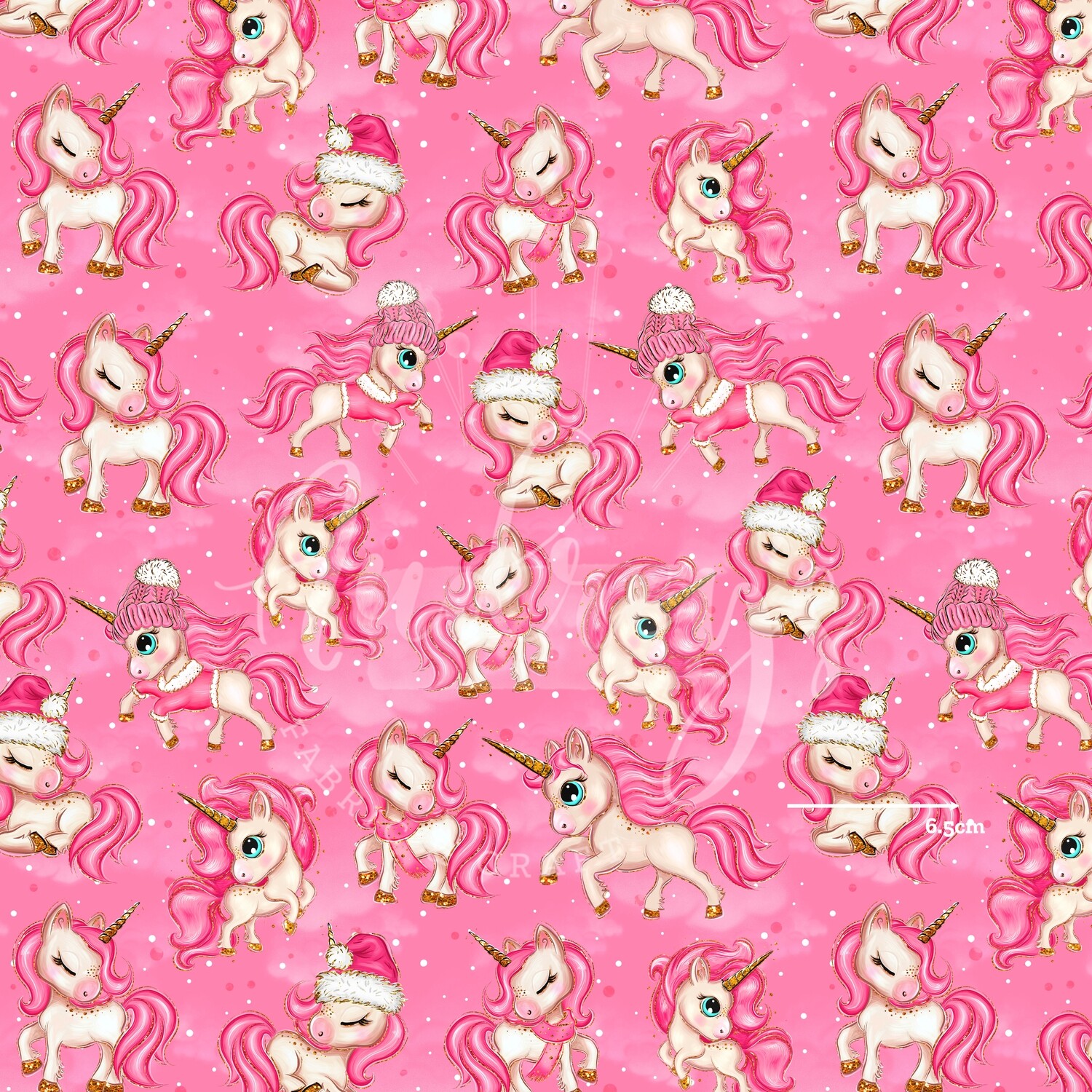 Xmas Unicorns, Pink | Digital-Print Cotton Woven | 145cm wide