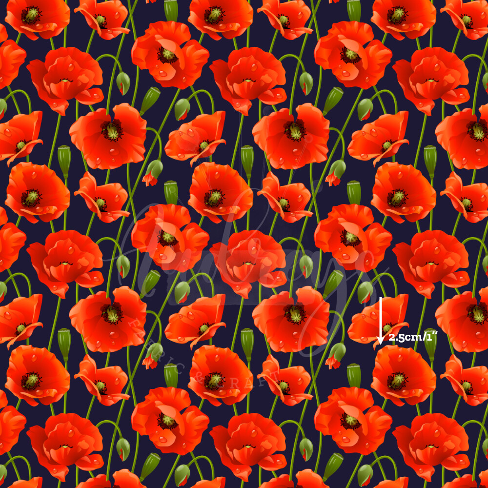 Poppies, Navy | Digital-Print Cotton Woven | 145cm wide