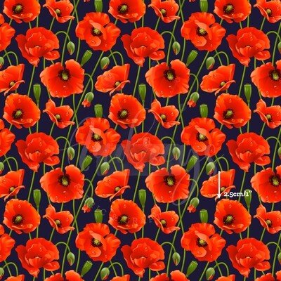 Poppies, Navy | Digital-Print Cotton Woven | 145cm wide