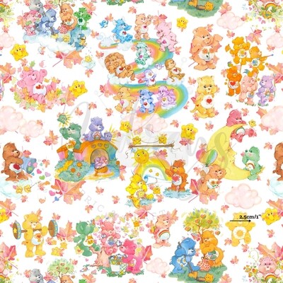 Vintage Carebears, White | Digital-Print Cotton Woven | 145cm wide - 0.7m Piece