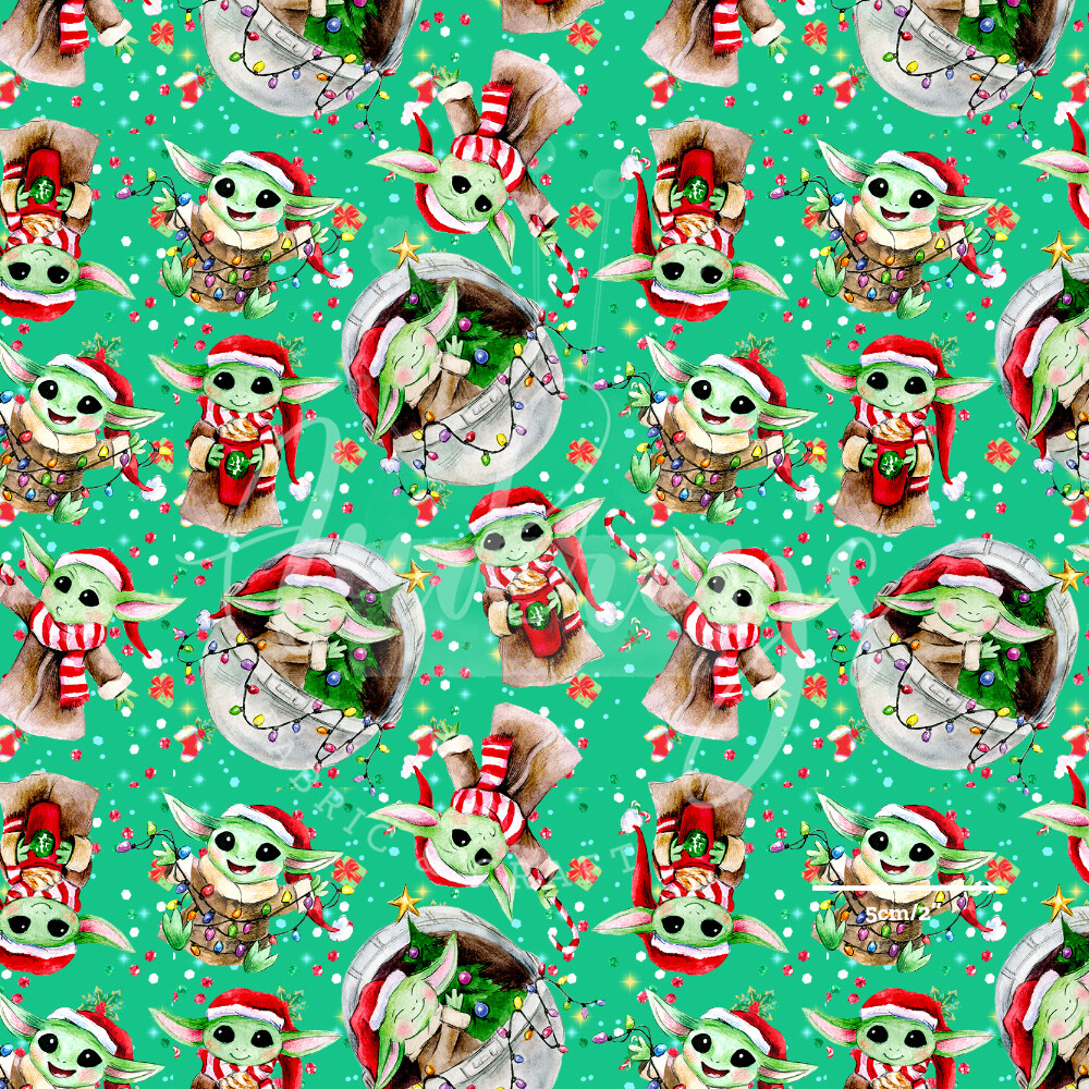Xmas Baby Yoda Grogu, Confetti | Digital Print Custom Cotton Woven | 145cm wide