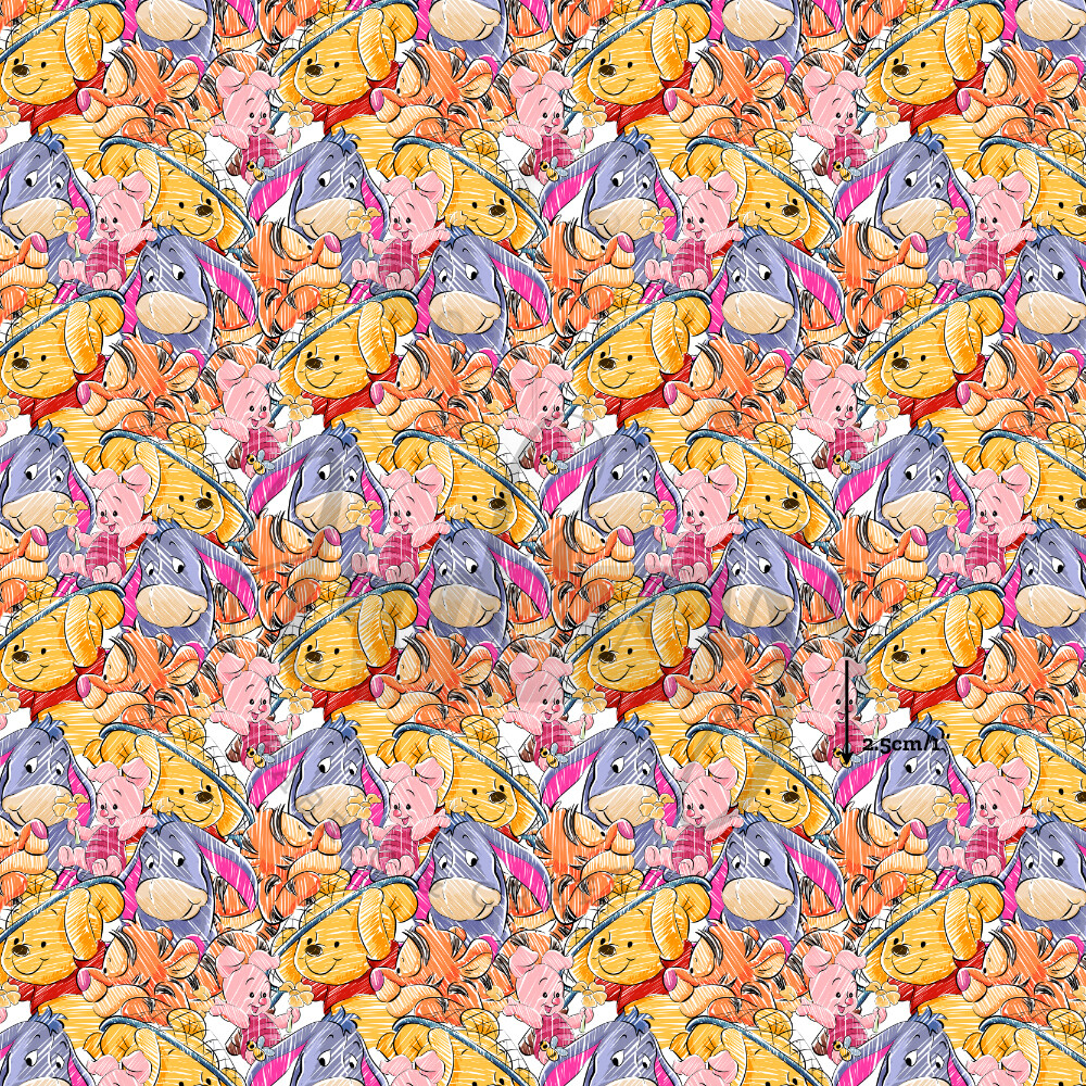 Winnie &amp; Friends, Sketch Stacked | Digital-Print Cotton Woven | 145cm wide - 1m Piece