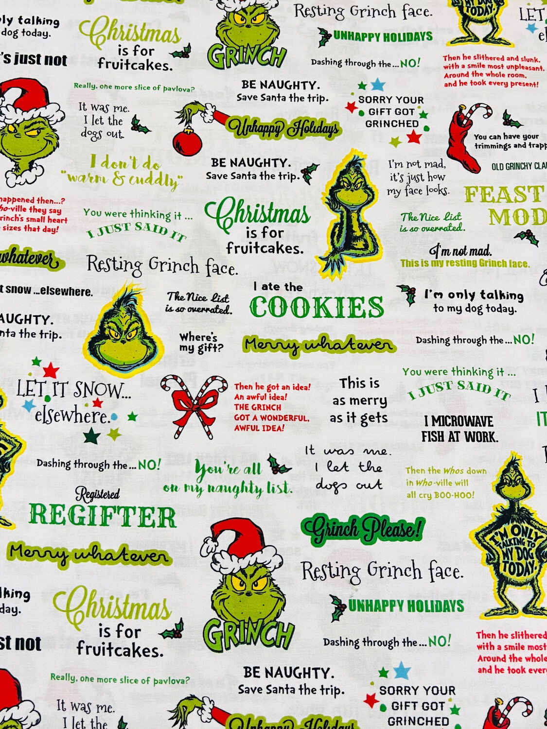 Grinchmas Words | Licensed Quilting Cotton | 112cm wide