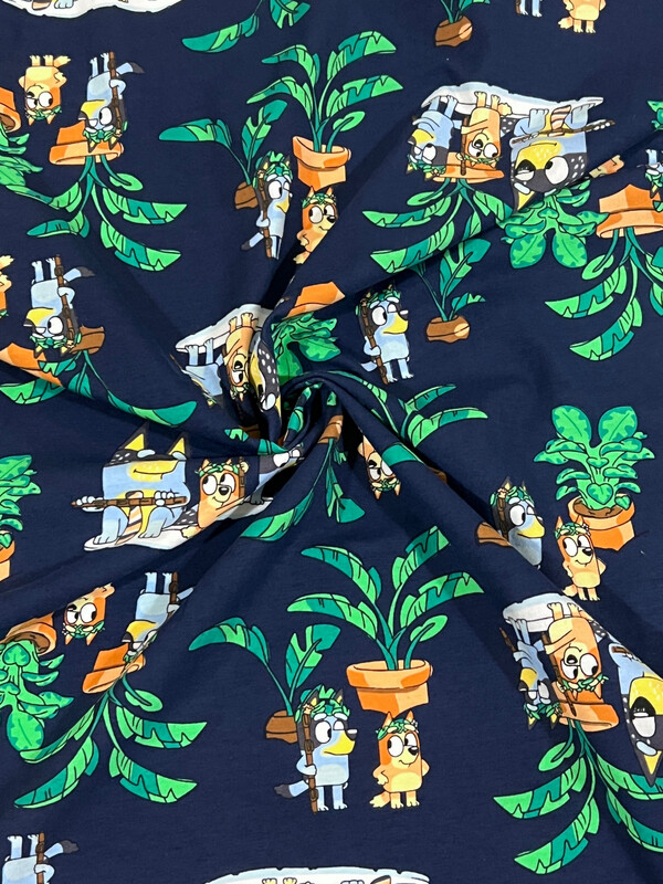 Bluey, Rug Island Navy | Licensed Cotton Lycra, 180gsm | 180cm Wide