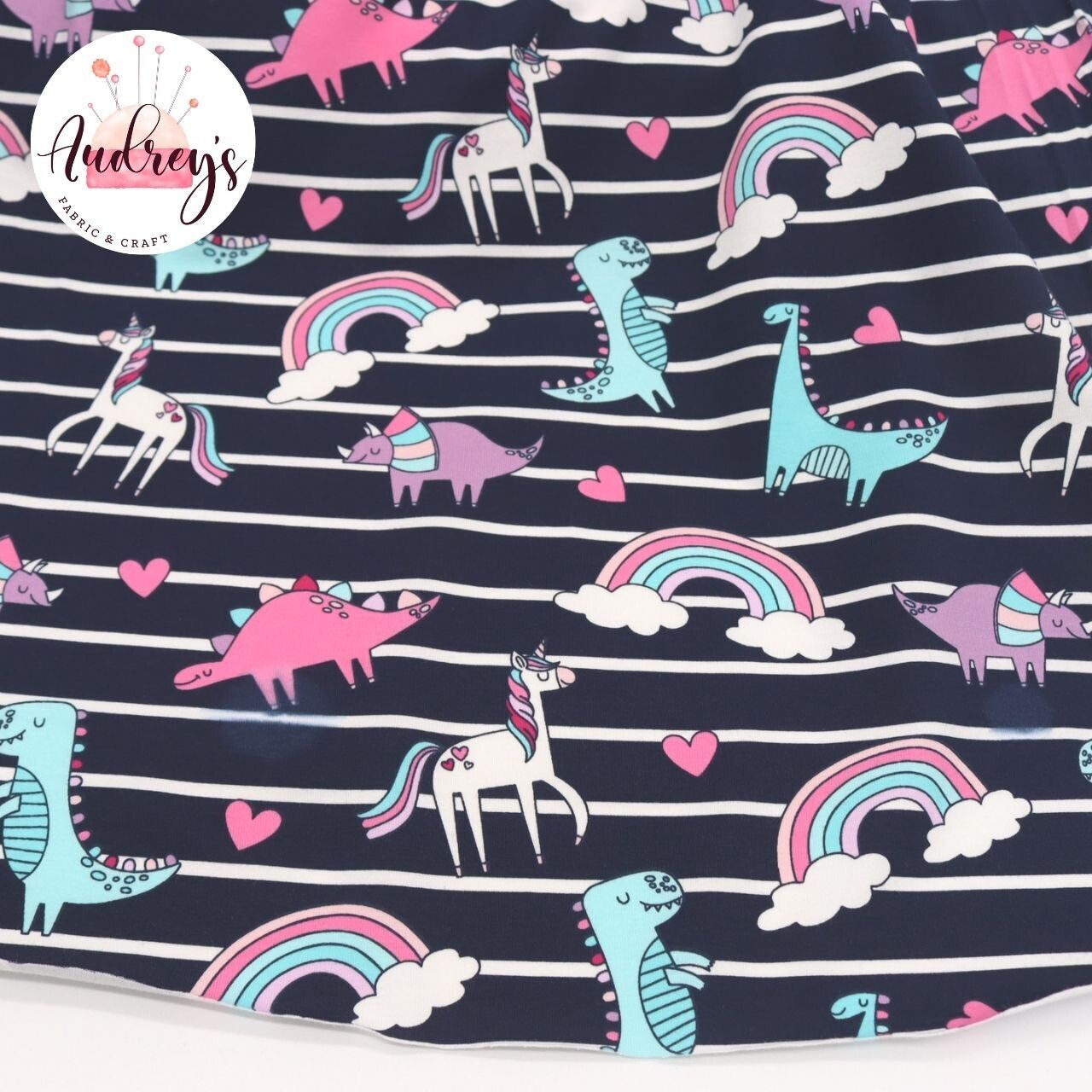 Dinos &amp; Unicorns | Cotton Lycra, 210gsm | 180cm Wide - 0.45m Piece