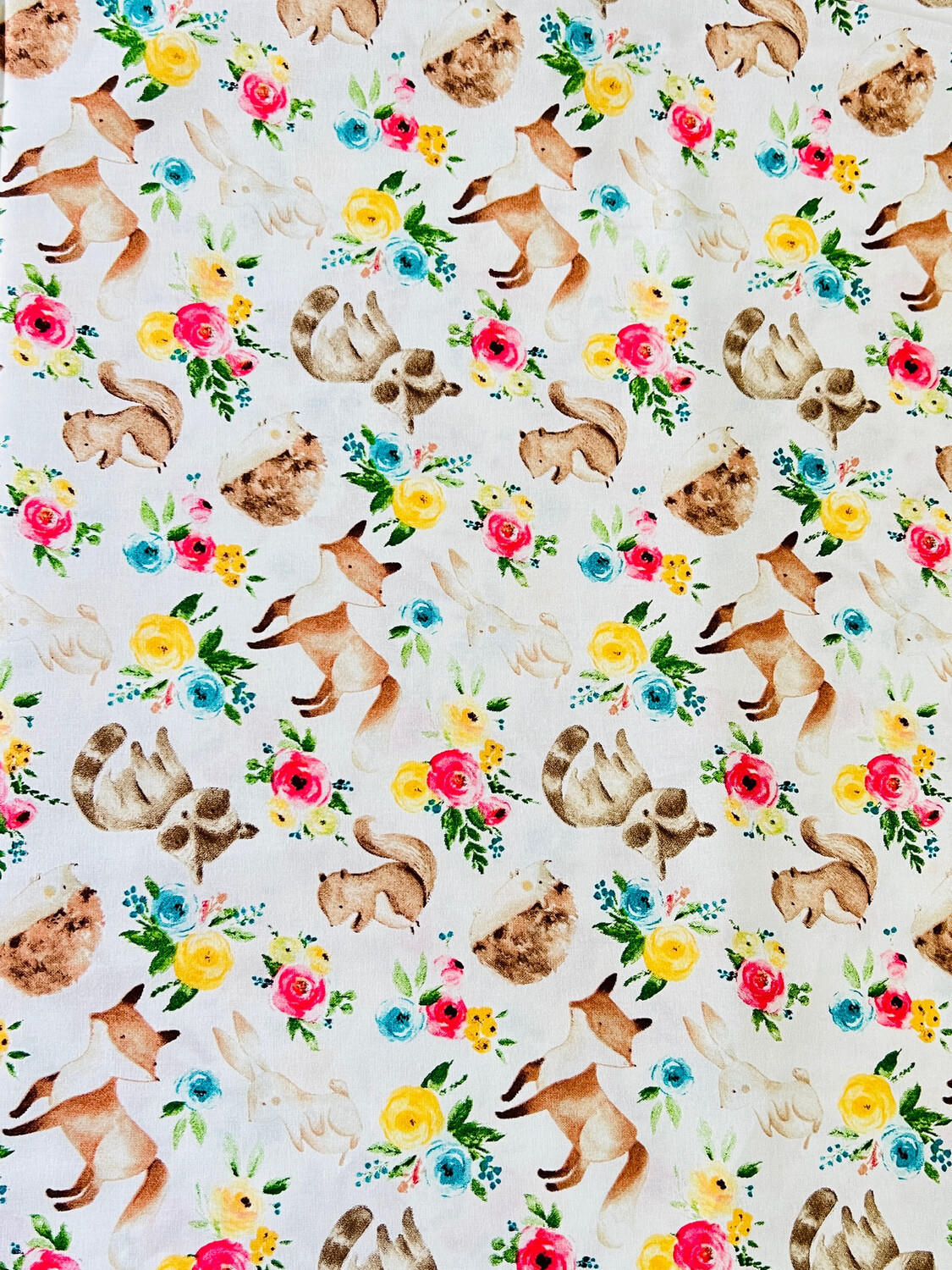 Floral Woodland Animals | Quilting Cotton | 112cm wide - 1m Piece
