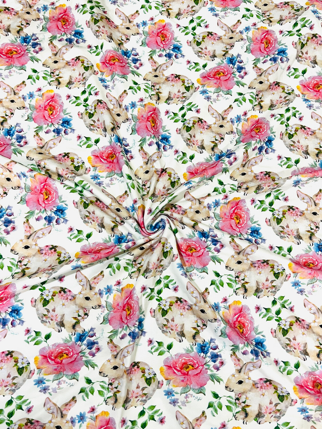 Floral Bunnies | Cotton Lycra, 240gsm | 160cm Wide