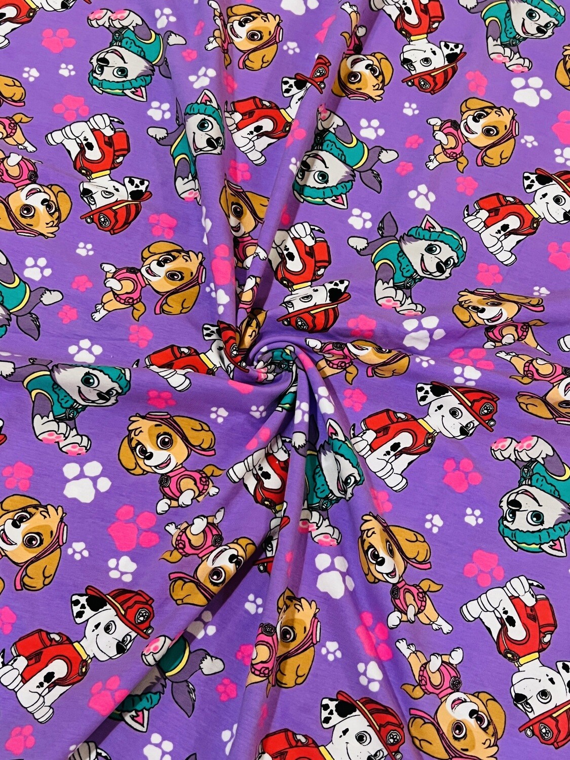 Paw Patrol, Purple | Licensed Cotton Lycra, 220gsm | 180cm Wide - 0..85m Piece