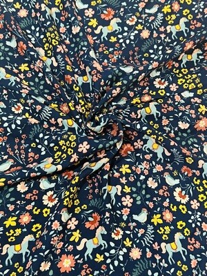 Floral Horses | Twill-weave Rayon Blend | 135cm Wide