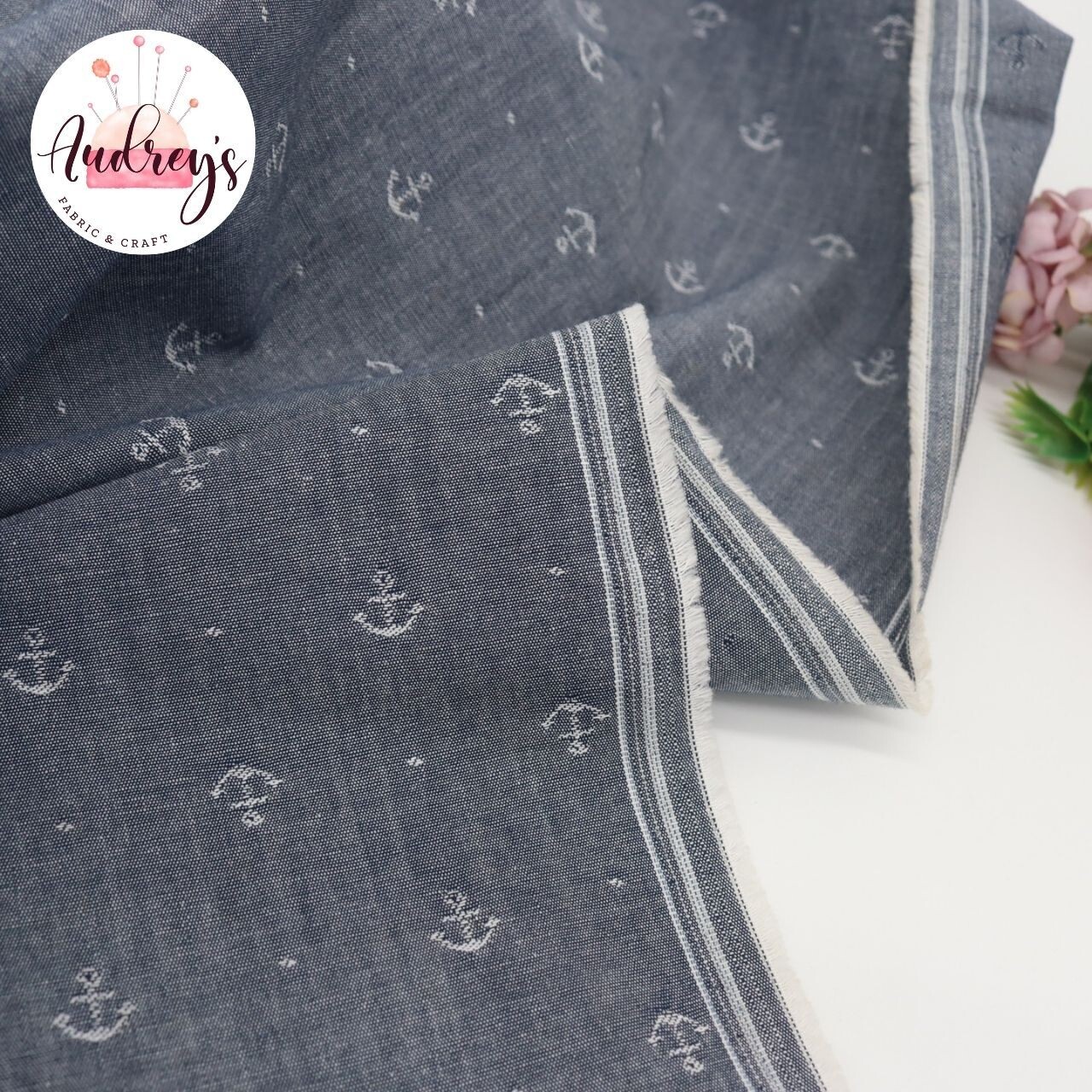 Anchors | Lightweight Denim | 150cm wide - 0.7m Piece