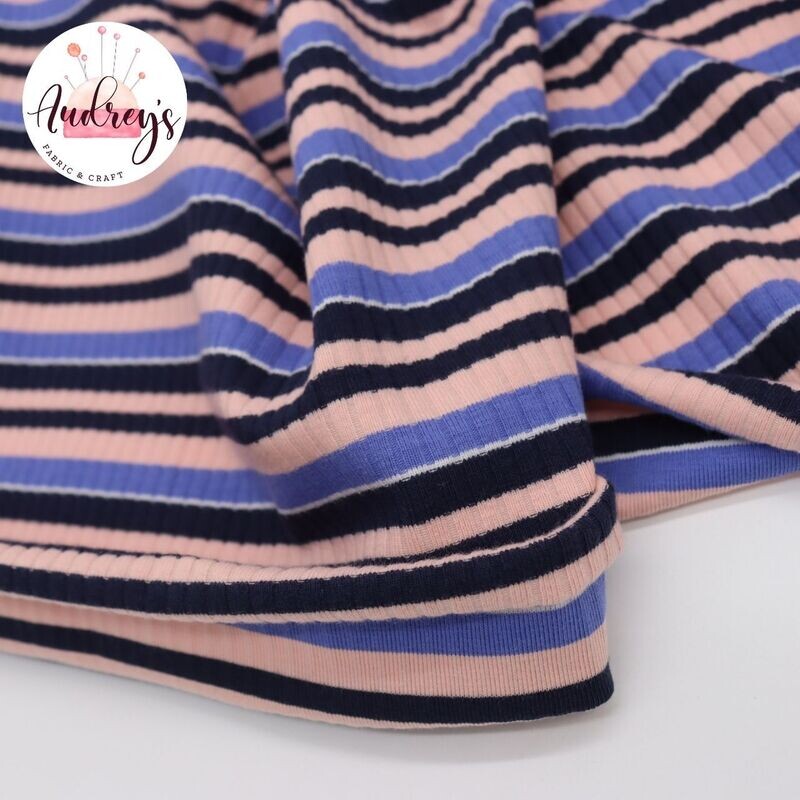 Loretta, Stripes | Ribbed Cotton Jersey Knit, 280gsm | 135cm Wide