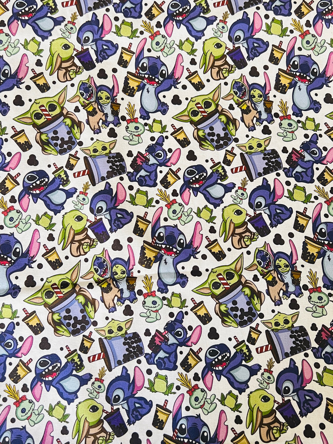 Stitch &amp; Yoda, Bubbletea | Custom Quilting Cotton | 145cm wide - 1m Piece