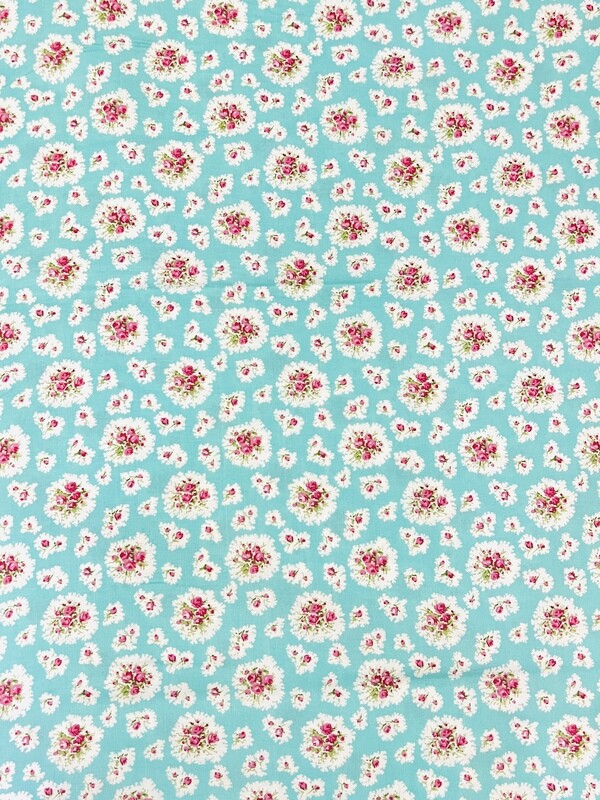 Ditsy Roses, Aqua | Quilting Cotton | 112cm wide