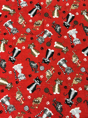 Small-Print Kittens on Red | Quilting Cotton | 112cm wide