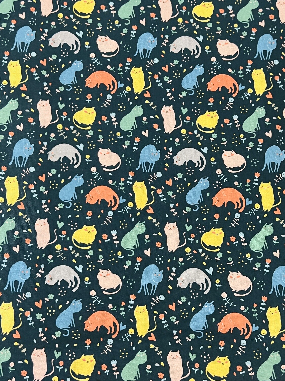 Small-Print Floral Kittens | Quilting Cotton | 112cm wide