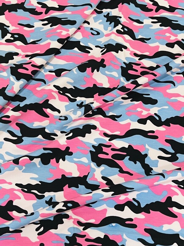 Pink Blue Camouflage | Stretch French Terry, 280gsm | 180cm Wide
