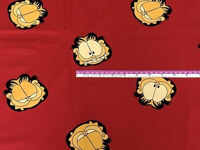 Garfield Toss on Red | Licensed Cotton Lycra, 200gsm | 185cm Wide