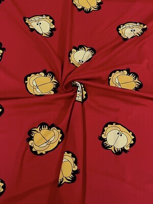 Garfield Toss on Red | Licensed Cotton Lycra, 200gsm | 185cm Wide