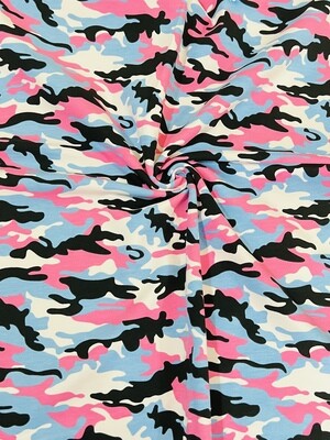 Pink Blue Camouflage | Stretch French Terry, 280gsm | 180cm Wide