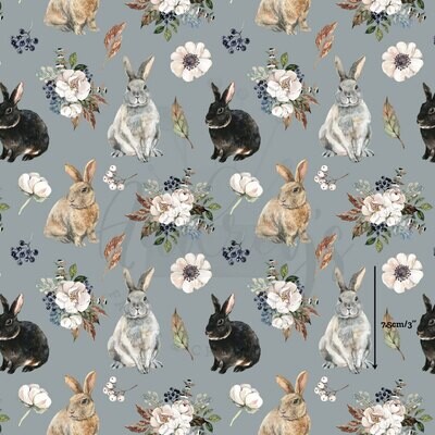 Floral Watercolour Rabbits | Digital-Print Cotton Lycra 240gsm | 150cm wide