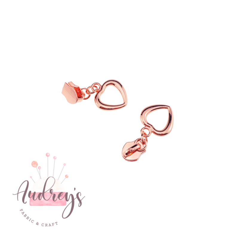 Heart Shape, Rose Gold | Zipper Sliders | Fits #5 Nylon Zippers