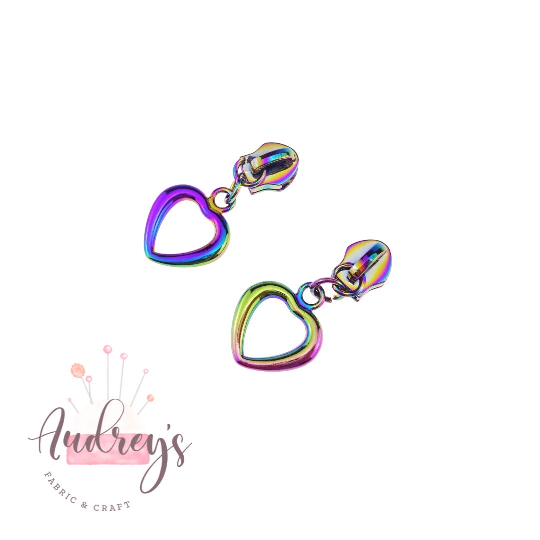 Heart Shape, Rainbow | Zipper Sliders | Fits #5 Nylon Zippers