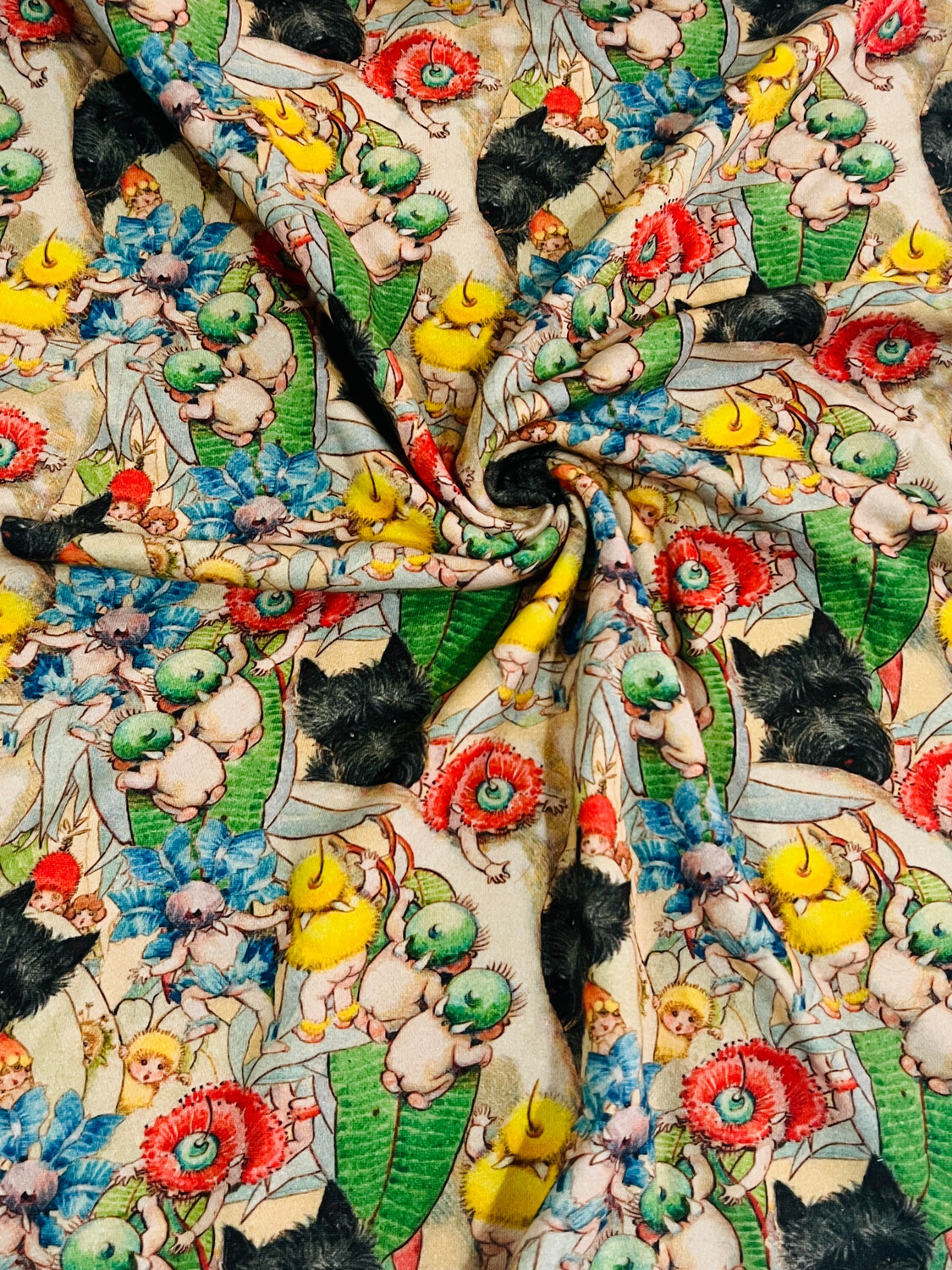 Gumnut Babies &amp; Dog, May Gibbs | Licensed Polycotton French Terry, 320gsm | 145cm Wide