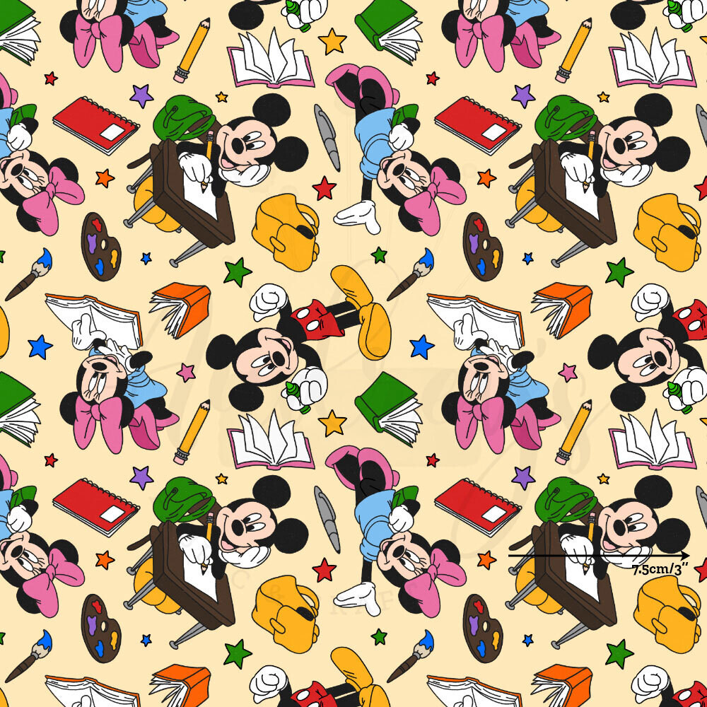 Mickey &amp; Minnie, Schooltime | Digital Print Custom Cotton Woven | 145cm wide