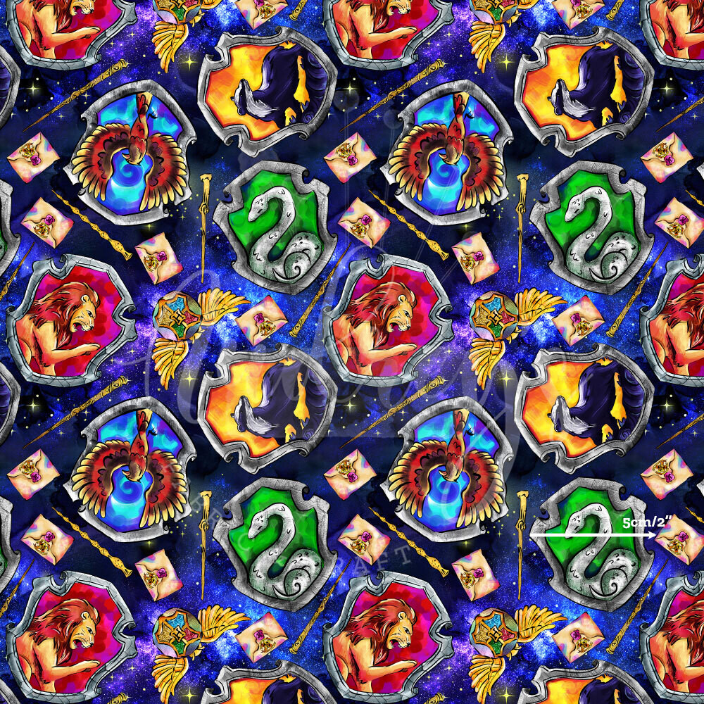 Harry Potter, House Logos, Neon | Digital Print Custom Cotton Woven | 145cm wide