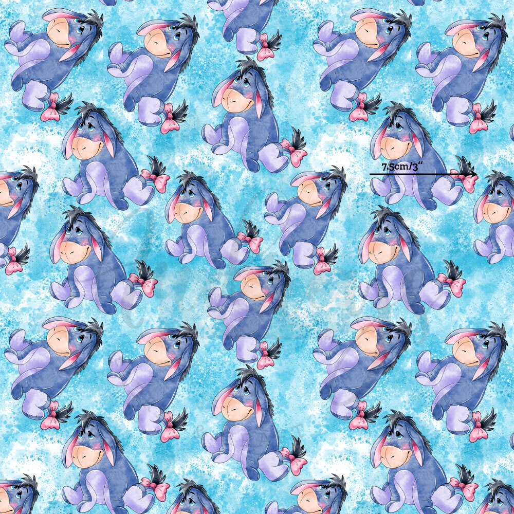 Eeyore, Blue Splatter | Digital Print Custom Cotton Woven | 145cm wide
