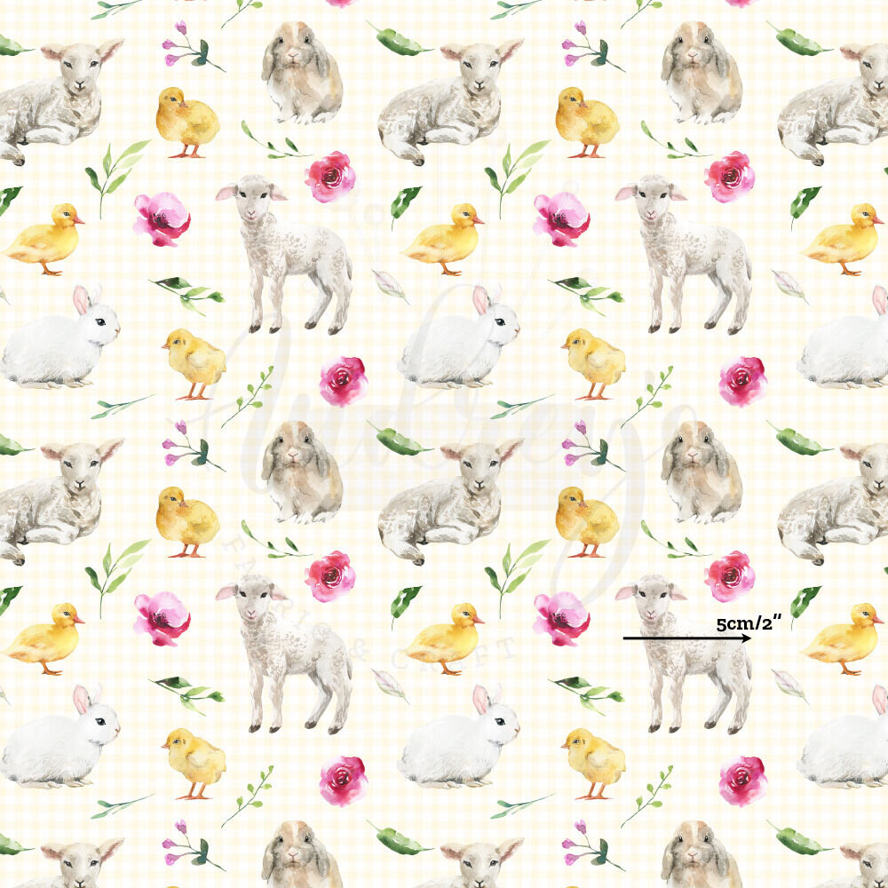 Farm Animal on Gingham | Digital-Print Cotton Woven | 145cm wide