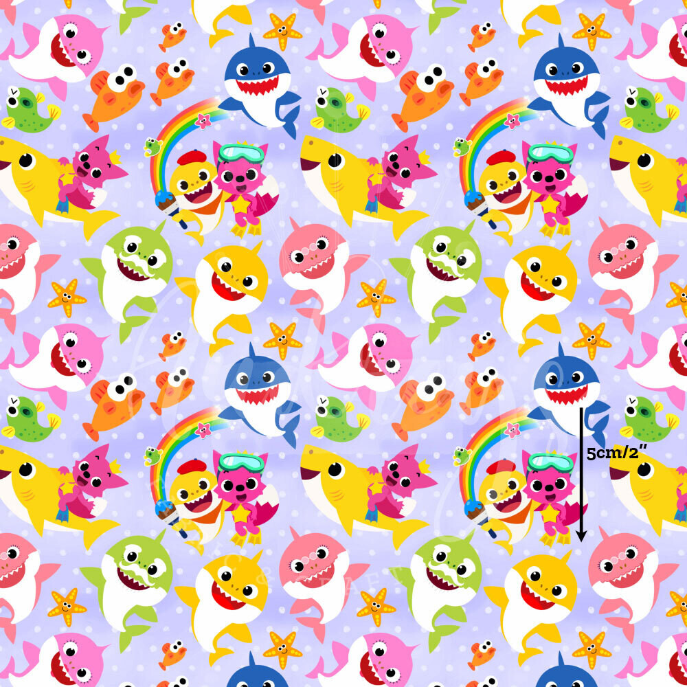 Baby Shark, Lavender | Digital-Print Cotton Lycra 240gsm | 150cm wide